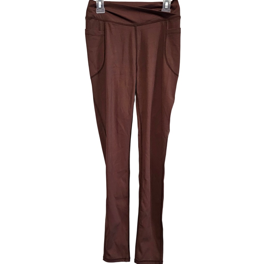 Zaclotre Girls Brown Crossover V-Waist Athletic Leggings with Pockets‎ Size 150